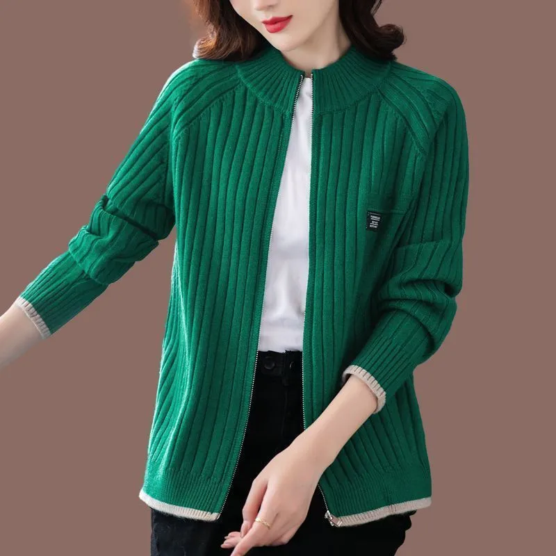 Women's loose knitted cardigan coat wool blend long sleeves beige colour open front