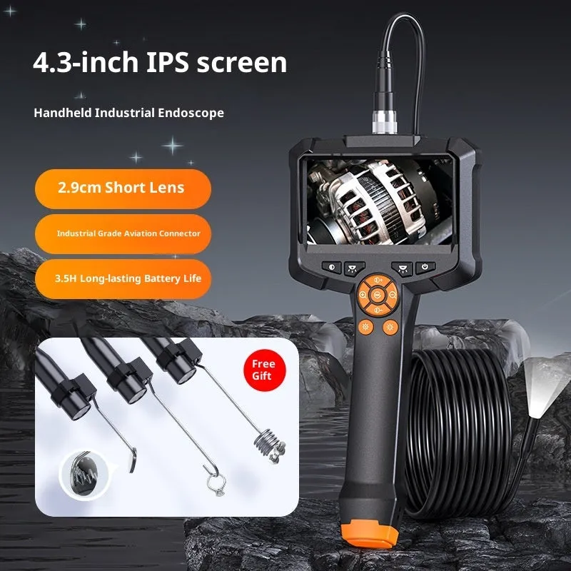 HD handheld camera with built-in screen for pipeline inspection and mobile phone repair, black and orange colour