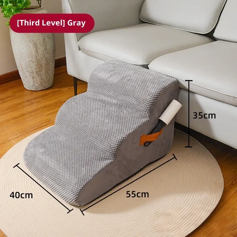 Grey removable and washable pet stairs with corn suede sponge material for small cats and dogs