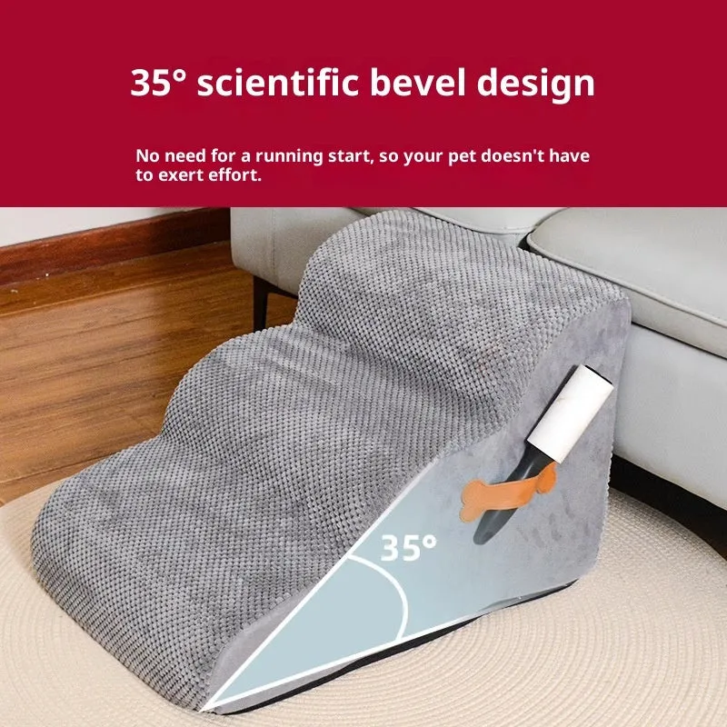 Grey removable and washable pet stairs with corn suede sponge material for small cats and dogs