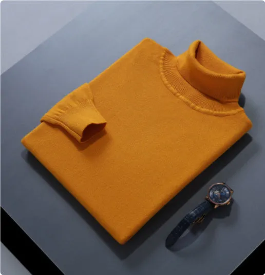 High lapel solid colour casual pullover sweater in beige with long sleeves and loose fit.