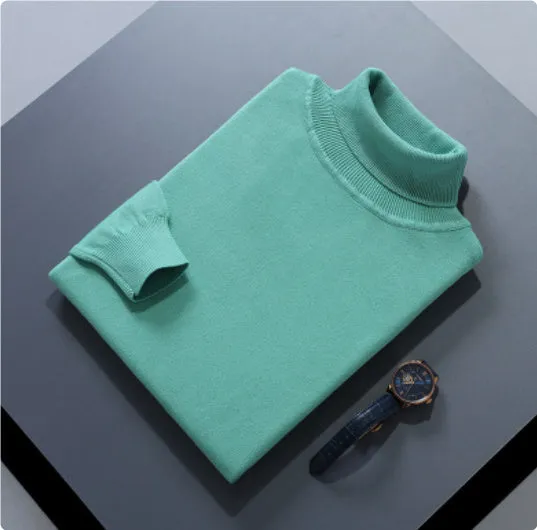 High lapel solid colour casual pullover sweater in beige with long sleeves and loose fit.