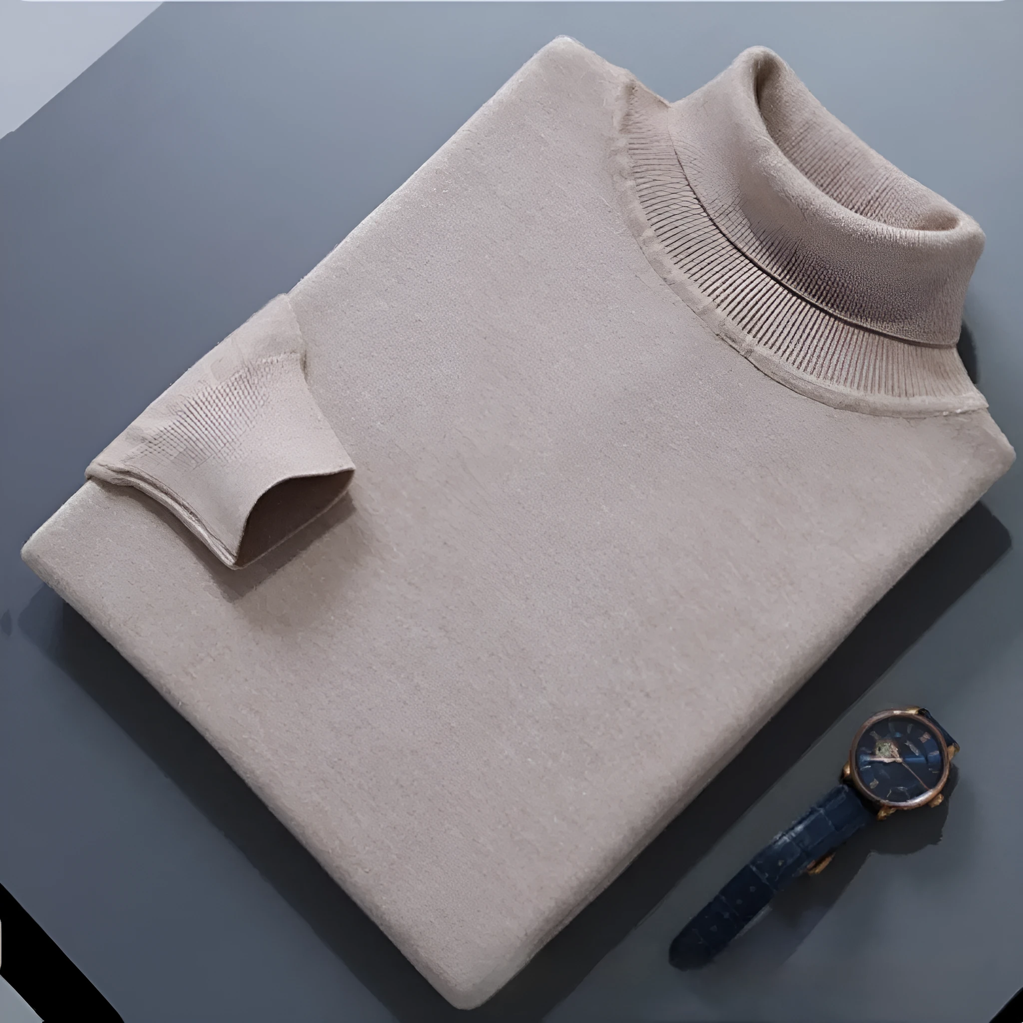 High lapel solid colour casual pullover sweater in beige with long sleeves and loose fit.