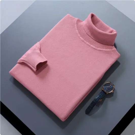 High lapel solid colour casual pullover sweater in beige with long sleeves and loose fit.