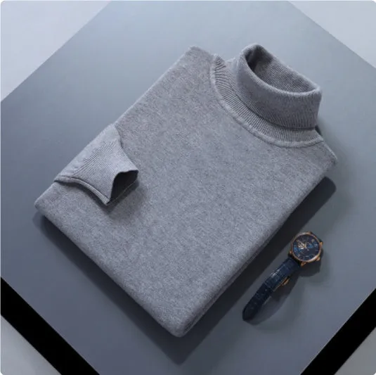 High lapel solid colour casual pullover sweater in beige with long sleeves and loose fit.