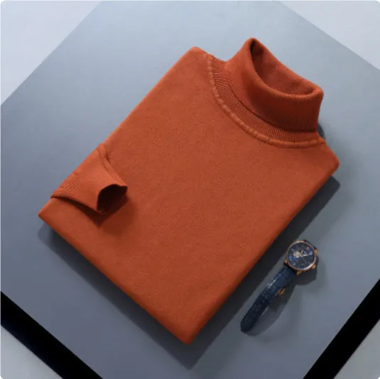 High lapel solid colour casual pullover sweater in beige with long sleeves and loose fit.