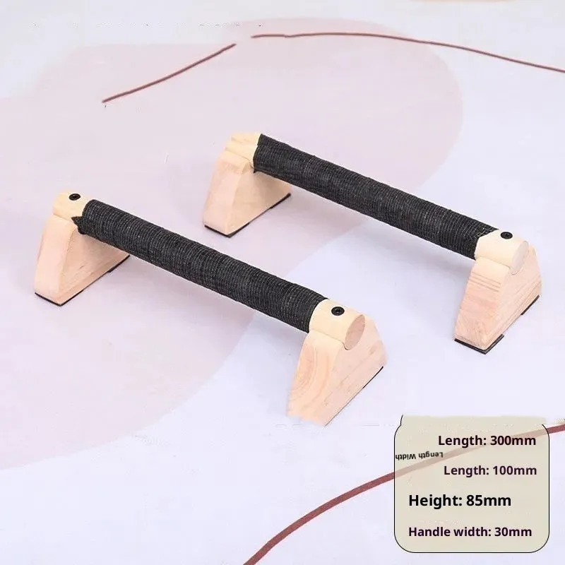 Two solid wood single parallel bars in beech wood finish on a floor, 30cm length, for home fitness