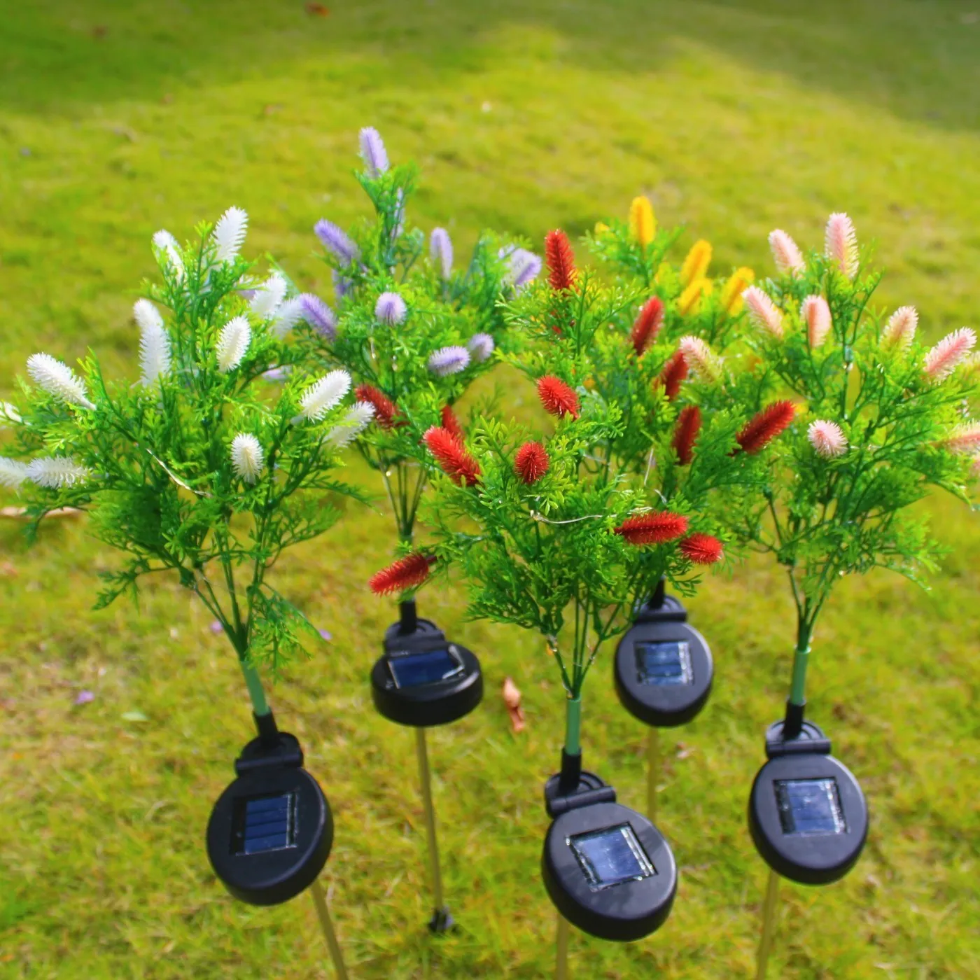 Led solar Christmas tree ground lamp with 15-color LED 70cm height in purple and red