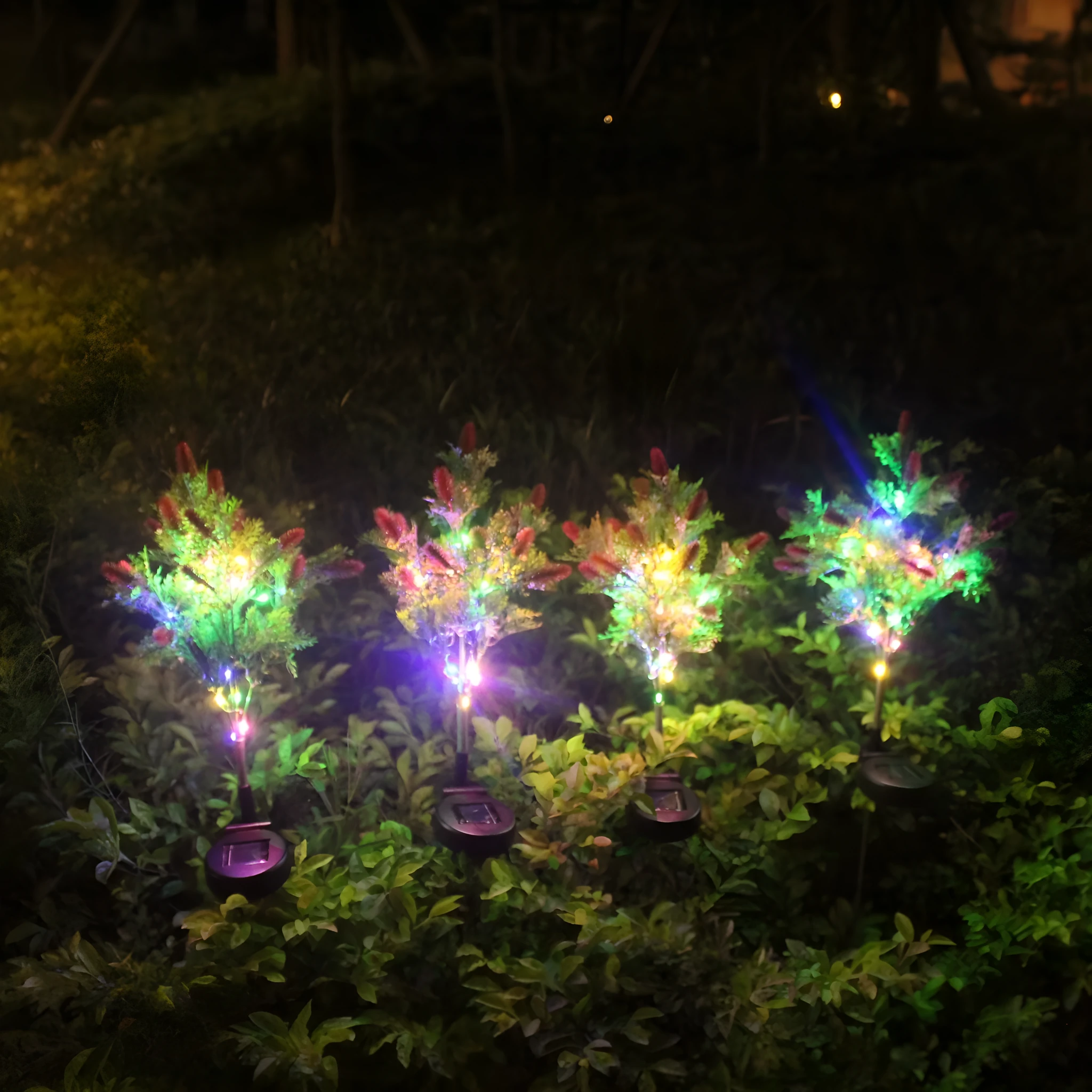 Led solar Christmas tree ground lamp with 15-color LED 70cm height in purple and red