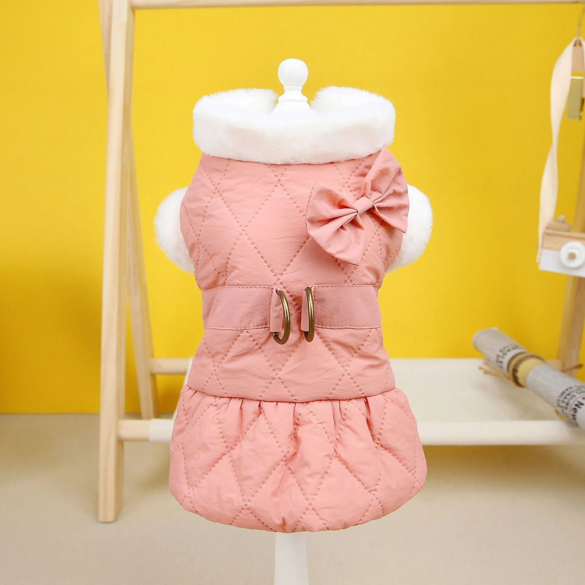 Pet dog clothes small dog butterfly cotton-padded dress in apricot colour