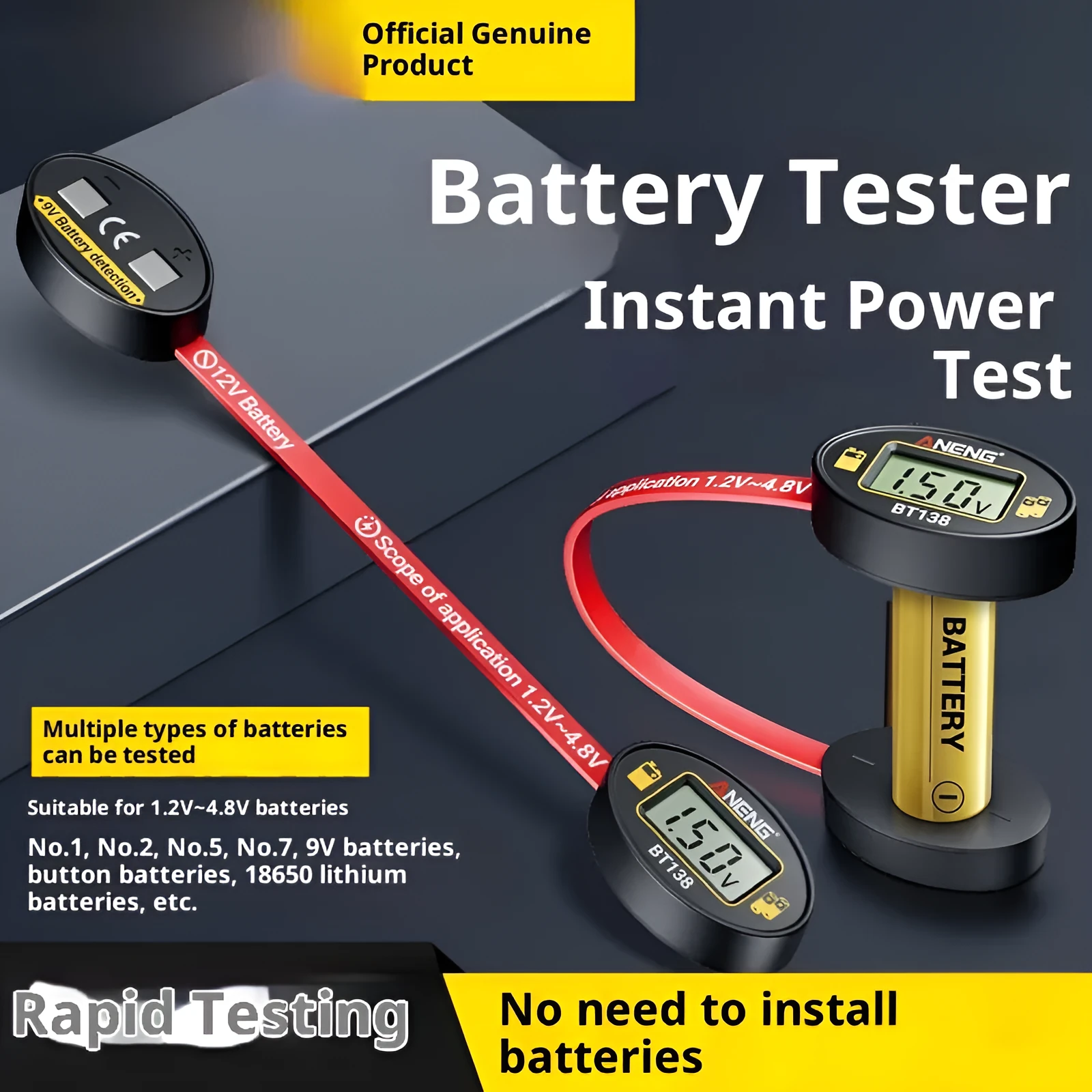 BT138 magnetic digital display battery level detector for testing car and household batteries, no power required, portable design