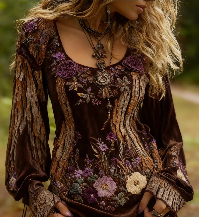 Grass and flower embroidered linen shirt in one of ten style options with floral detailing on breathable linen fabric