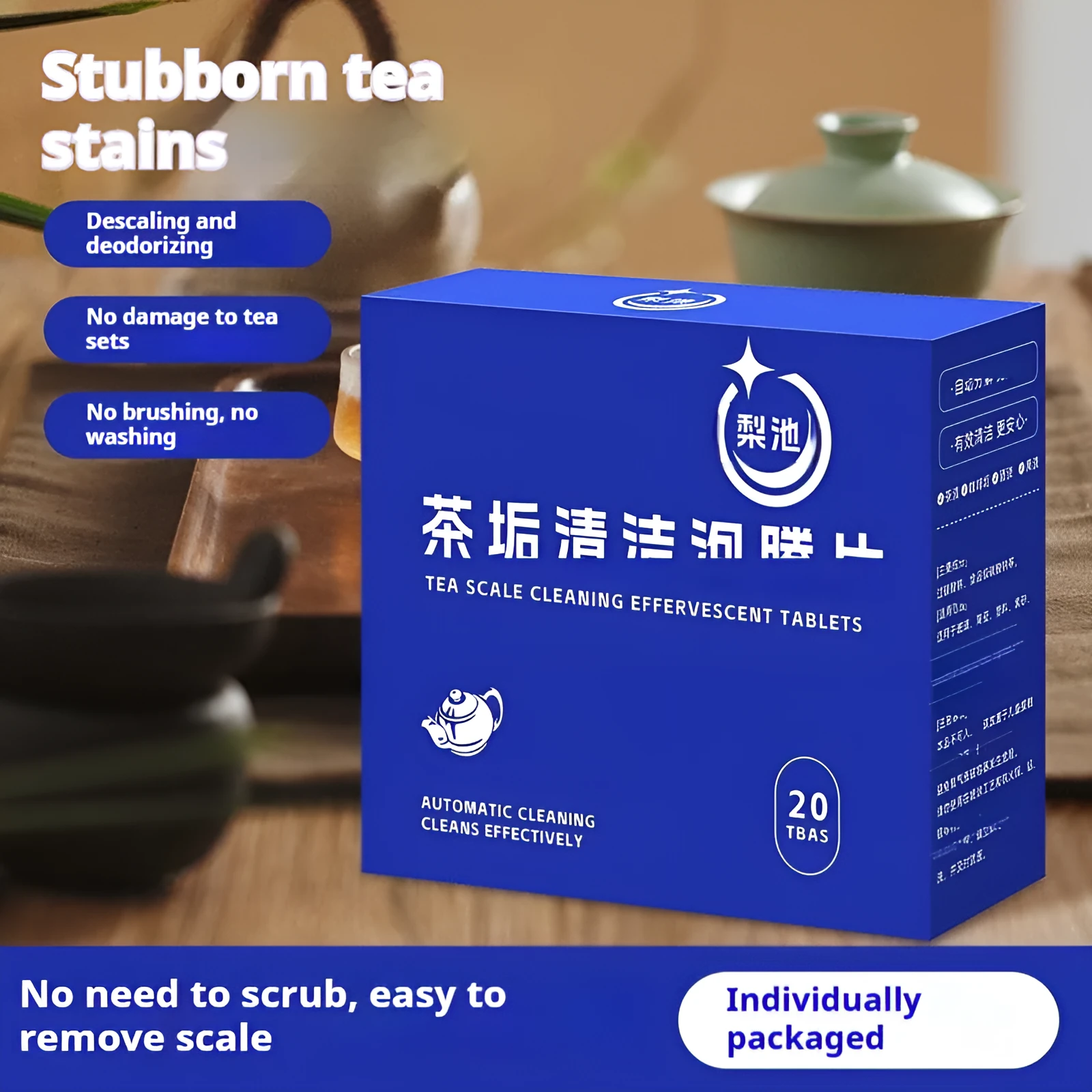 Tea scale cleaning effervescent tablets 20 tablets box 100g net content for kettles