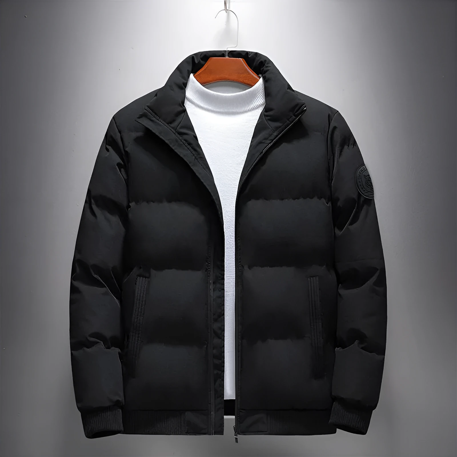 Men's cotton-padded casual Korean style cardigan winter jacket in polyester fibre, front view