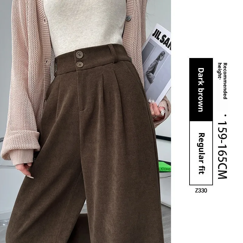 High waist straight wide leg suit pants in black polyester fabric for women