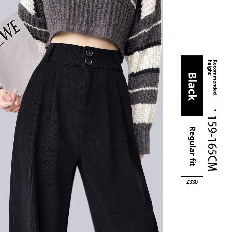 High waist straight wide leg suit pants in black polyester fabric for women