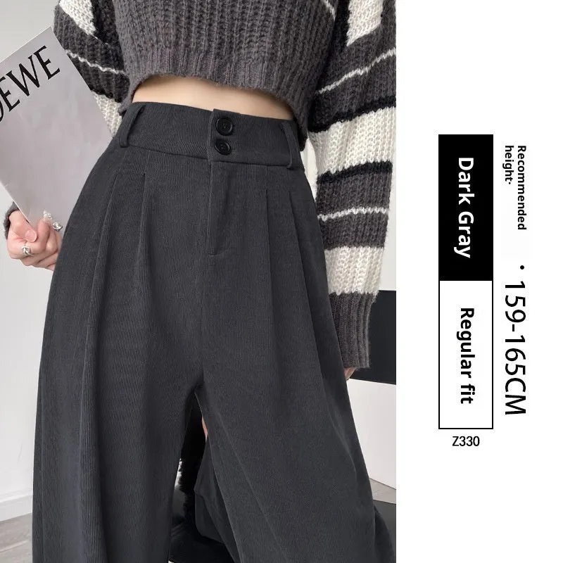 High waist straight wide leg suit pants in black polyester fabric for women