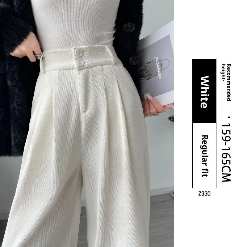 High waist straight wide leg suit pants in black polyester fabric for women