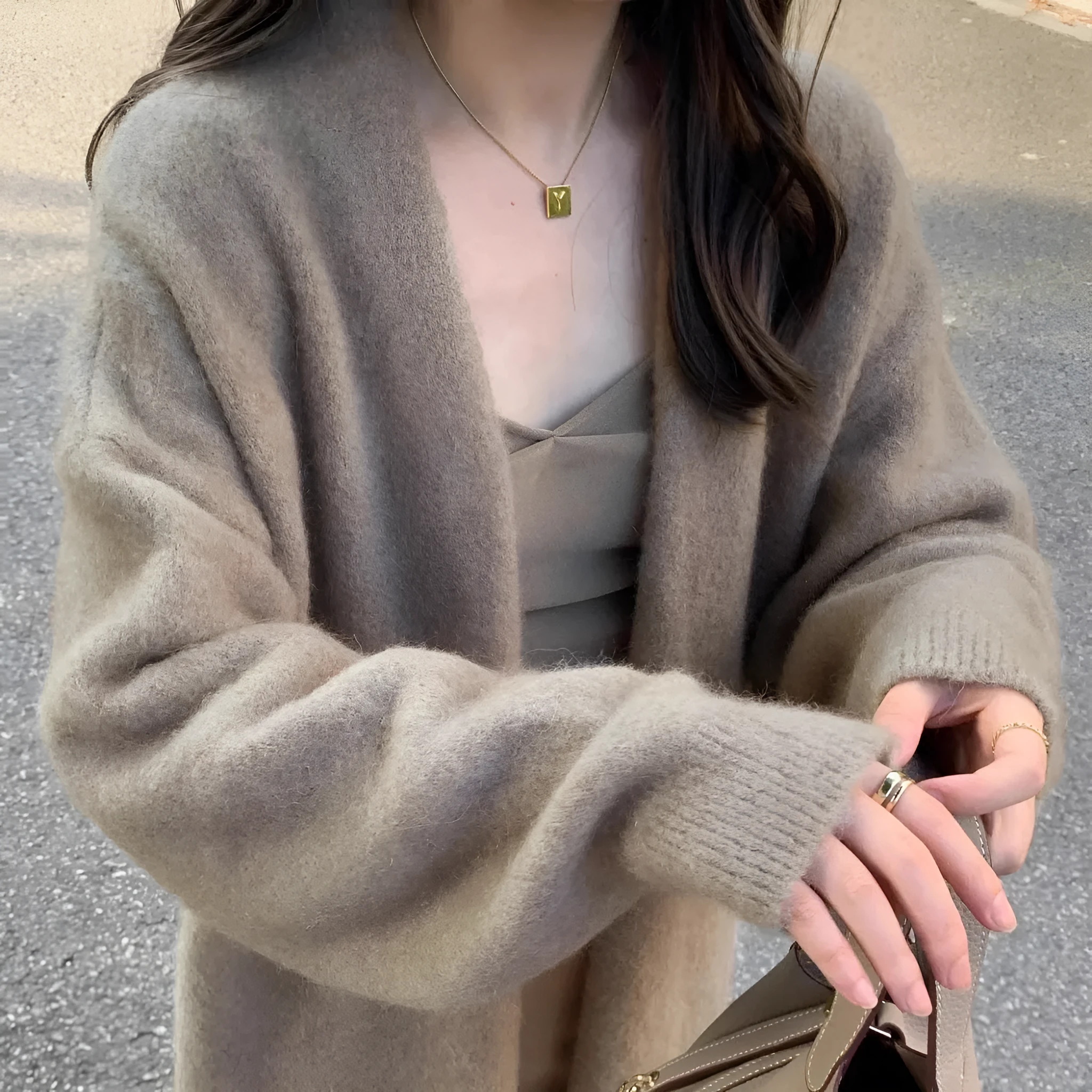 Women's Ice Silk sleeveless shoulder strap cardigan coat in beige, black, gray, khaki gray, and pink