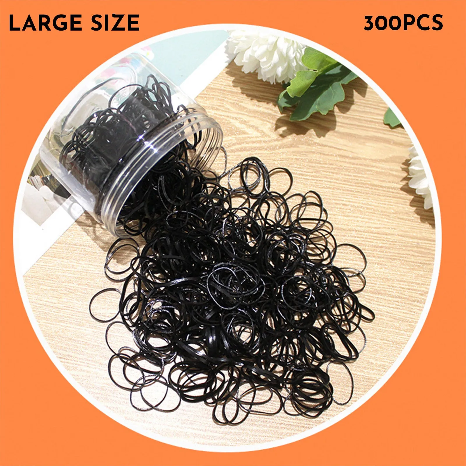 Multi-colour assortment of thin TPU baby hair ties in a re-useable plastic storage container.