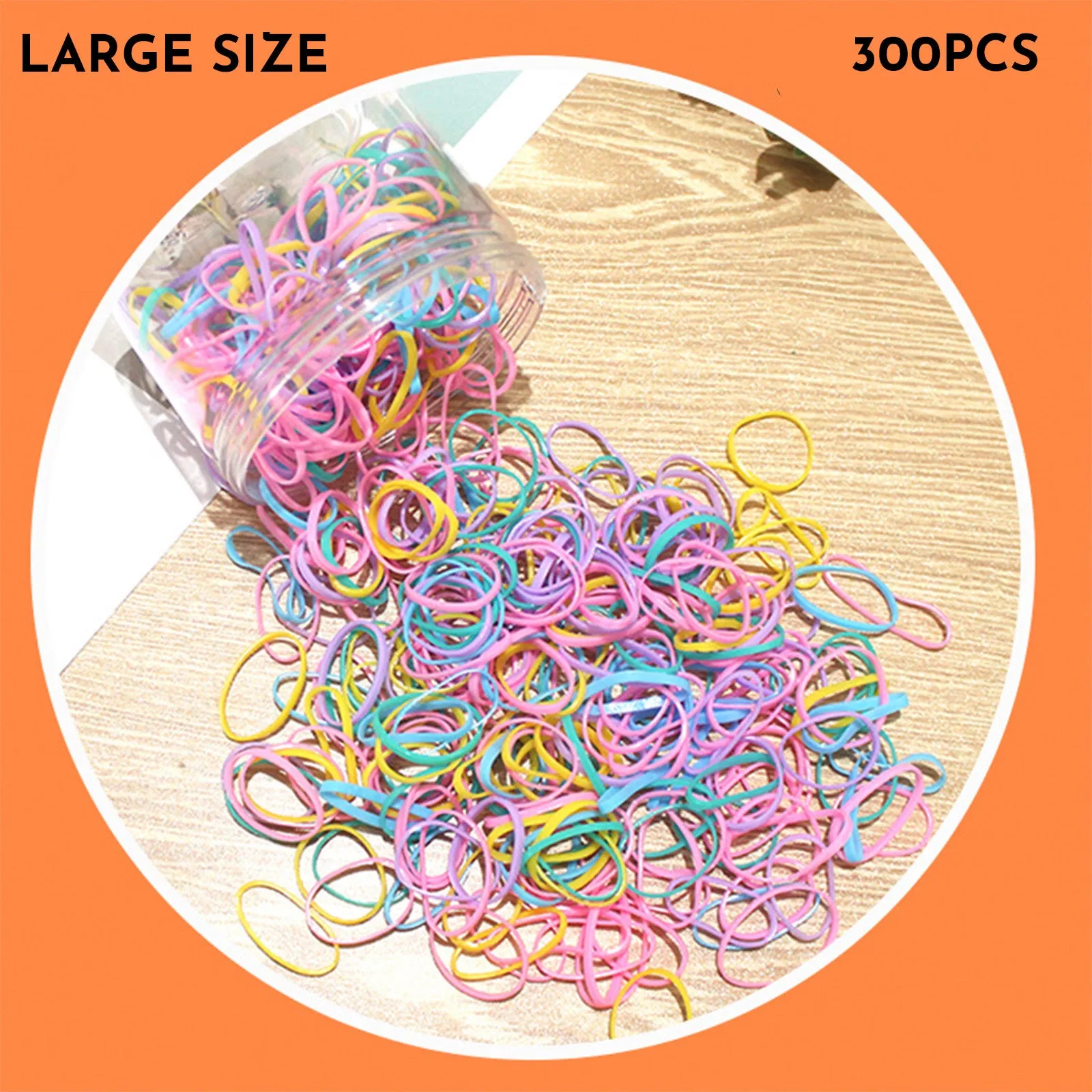 Multi-colour assortment of thin TPU baby hair ties in a re-useable plastic storage container.