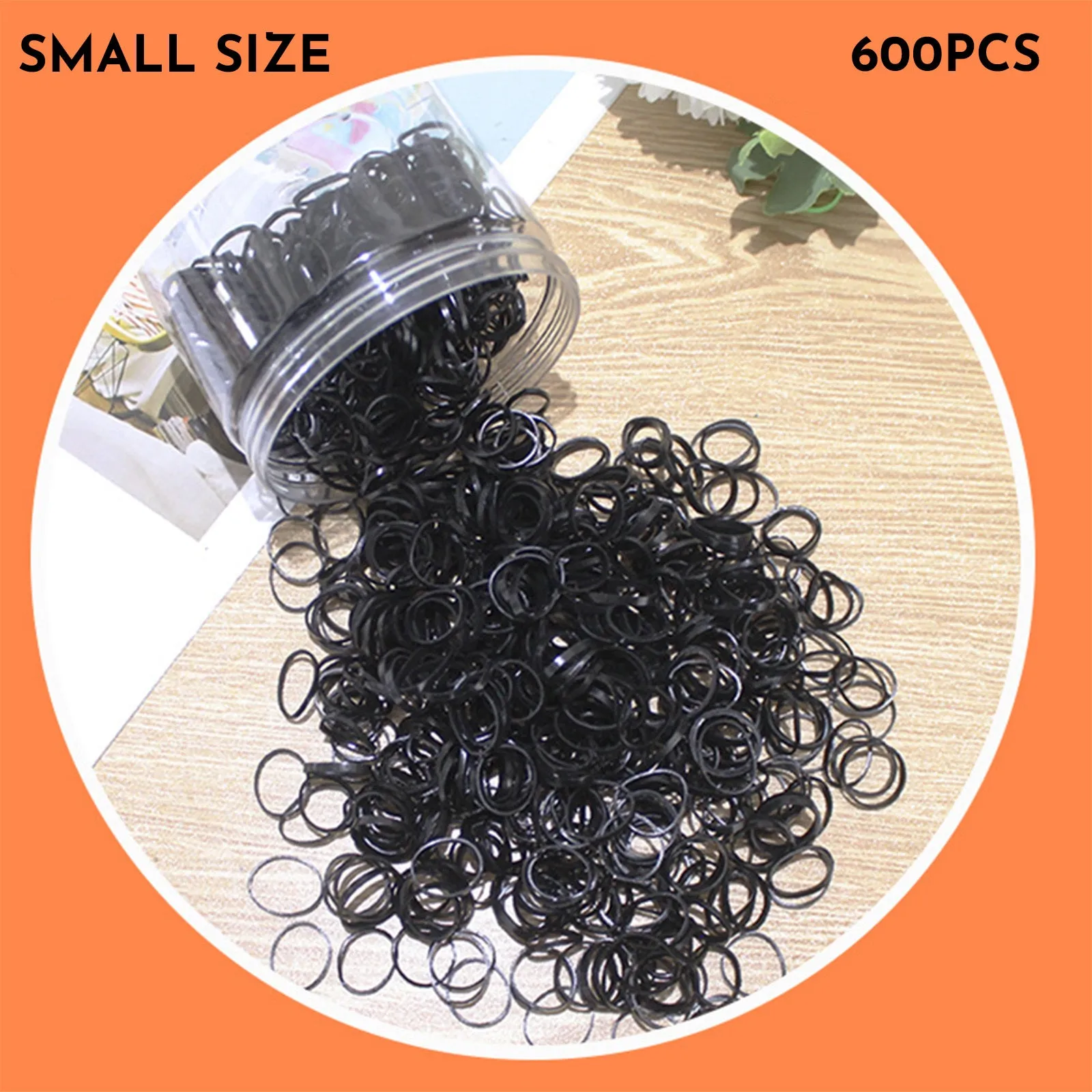 Multi-colour assortment of thin TPU baby hair ties in a re-useable plastic storage container.