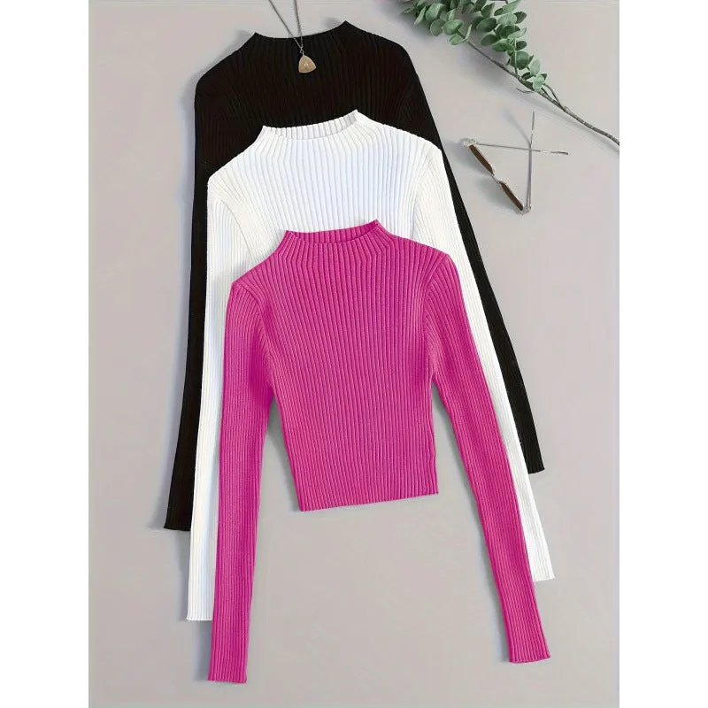 Layer 3pcs set stand collar ribbed base layer cardigan in mixed colours on mannequin