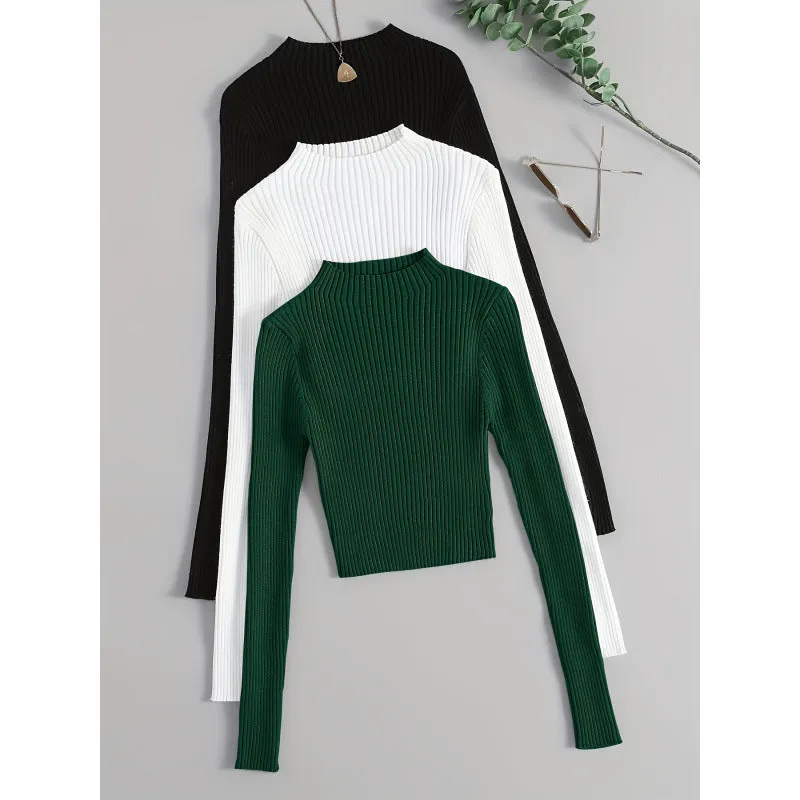 Layer 3pcs set stand collar ribbed base layer cardigan in mixed colours on mannequin