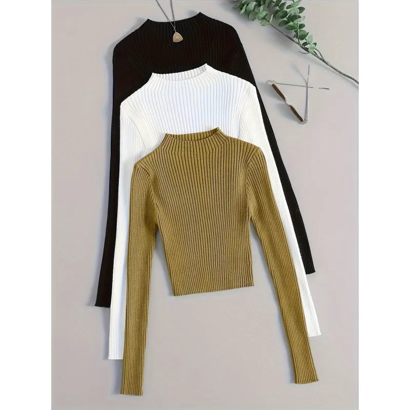 Layer 3pcs set stand collar ribbed base layer cardigan in mixed colours on mannequin