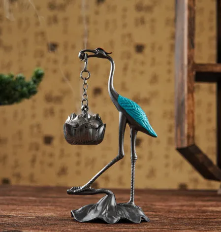 Copper alloy Chinese style gourd dragon phoenix incense coil burner with electroplated finish in Painted Blue
