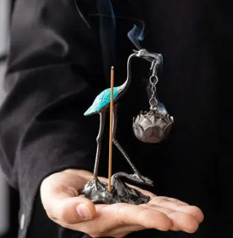 Copper alloy Chinese style gourd dragon phoenix incense coil burner with electroplated finish in Painted Blue