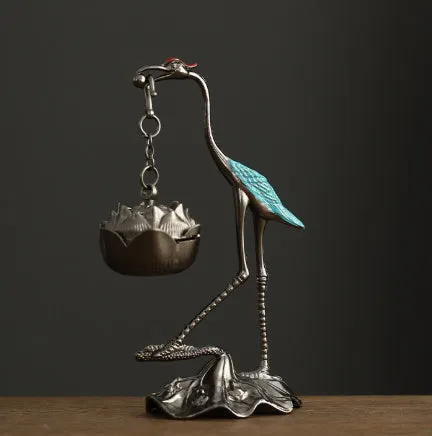 Copper alloy Chinese style gourd dragon phoenix incense coil burner with electroplated finish in Painted Blue