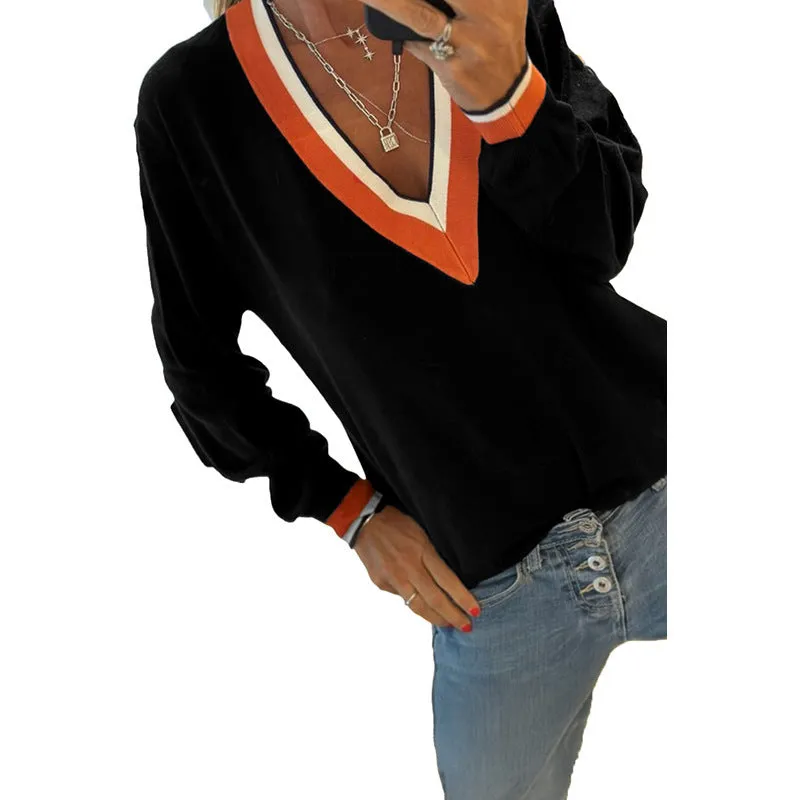 Casual style loose knitted top for women, polyester pullover, solid colour, front view