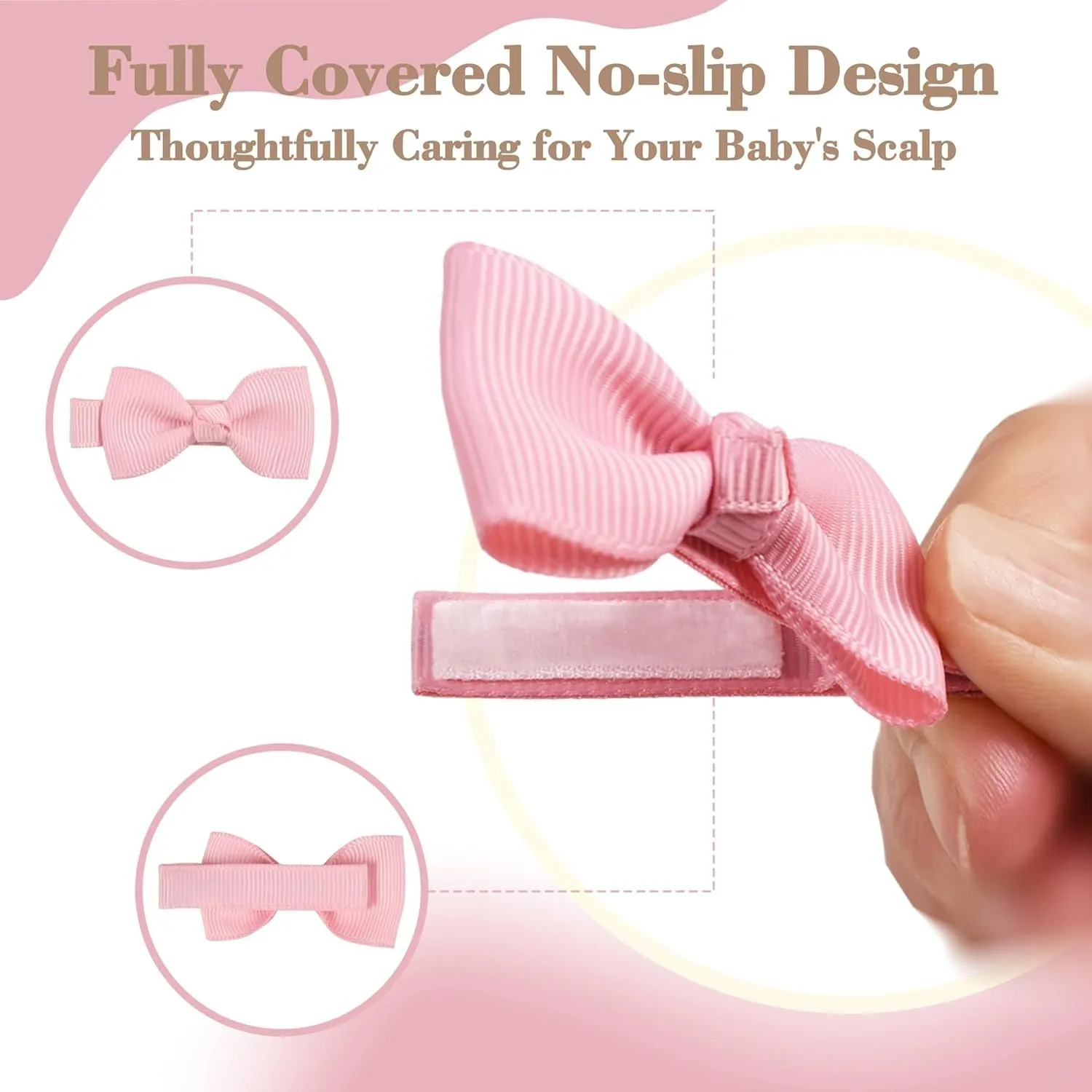 Assortment of pastel-coloured fully lined hair clips and bows for babies and toddlers.