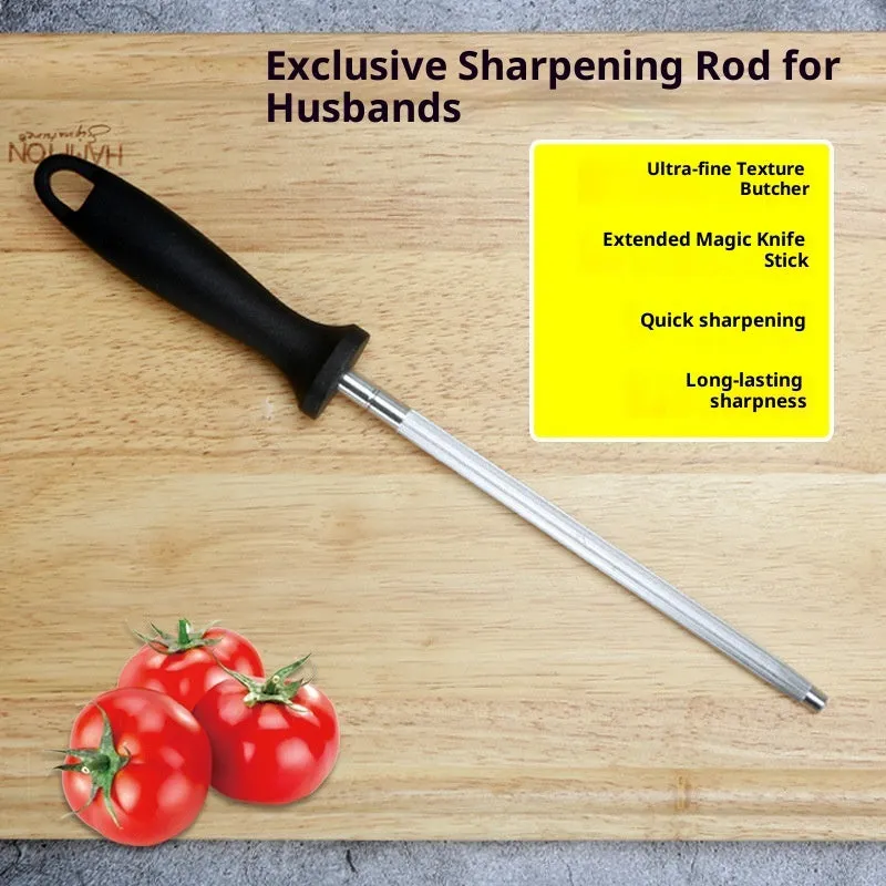 Household multi-functional kitchen sharpening steel with high carbon steel rod and handle