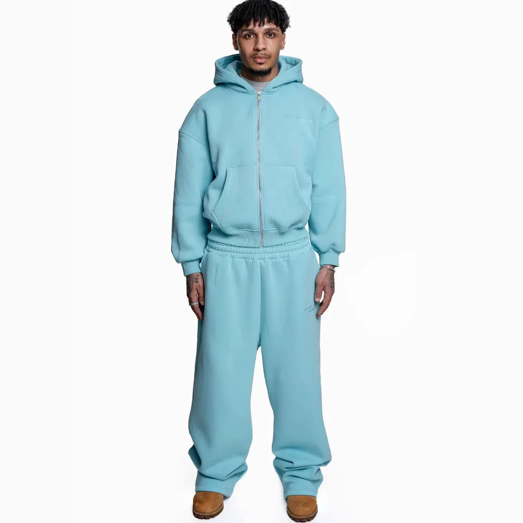 Two-piece printed street fashion suit with loose straight trousers in four colours black white sky blue orange