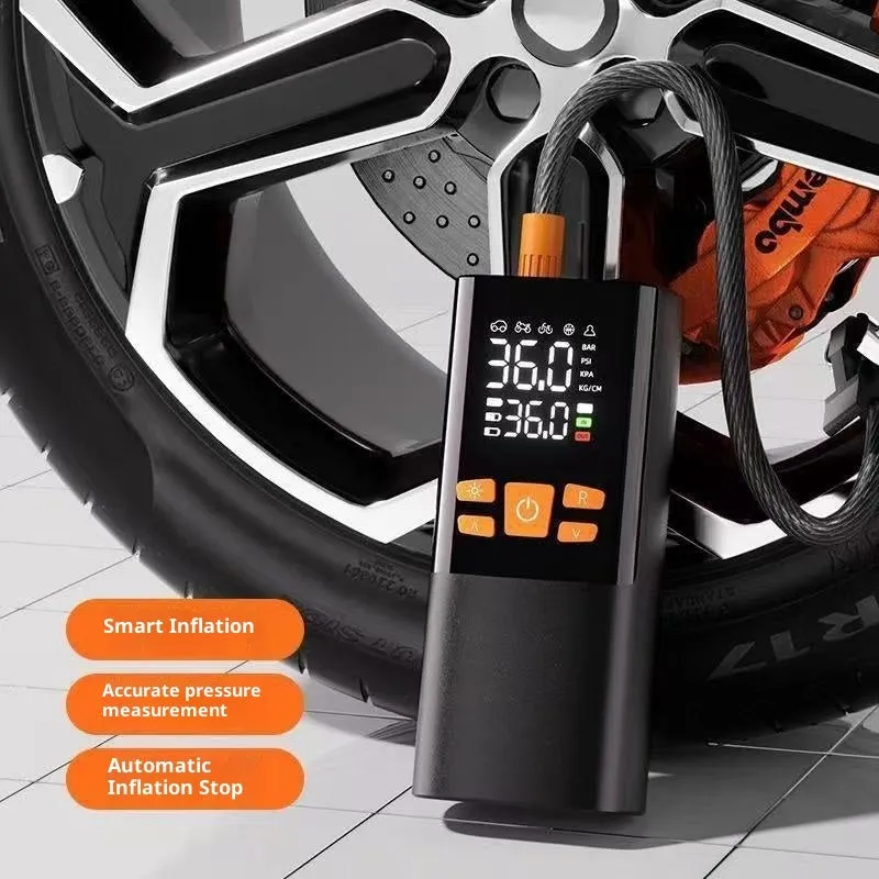 Vehicle Air Smart Tire Inflatable Wireless air pump in ABS with warning light and tyre pressure gauge