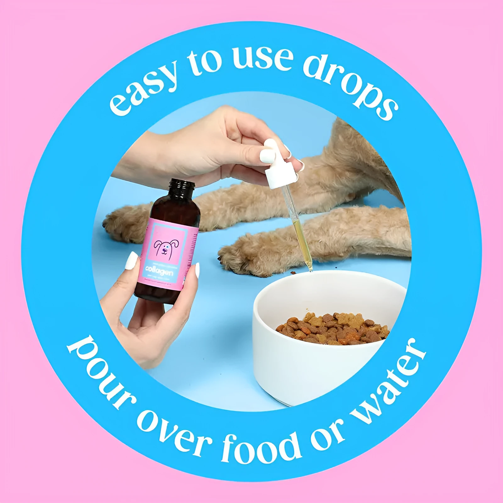 Pet Collagen Drops liquid supplement bottle for dogs and cats joint skin coat health