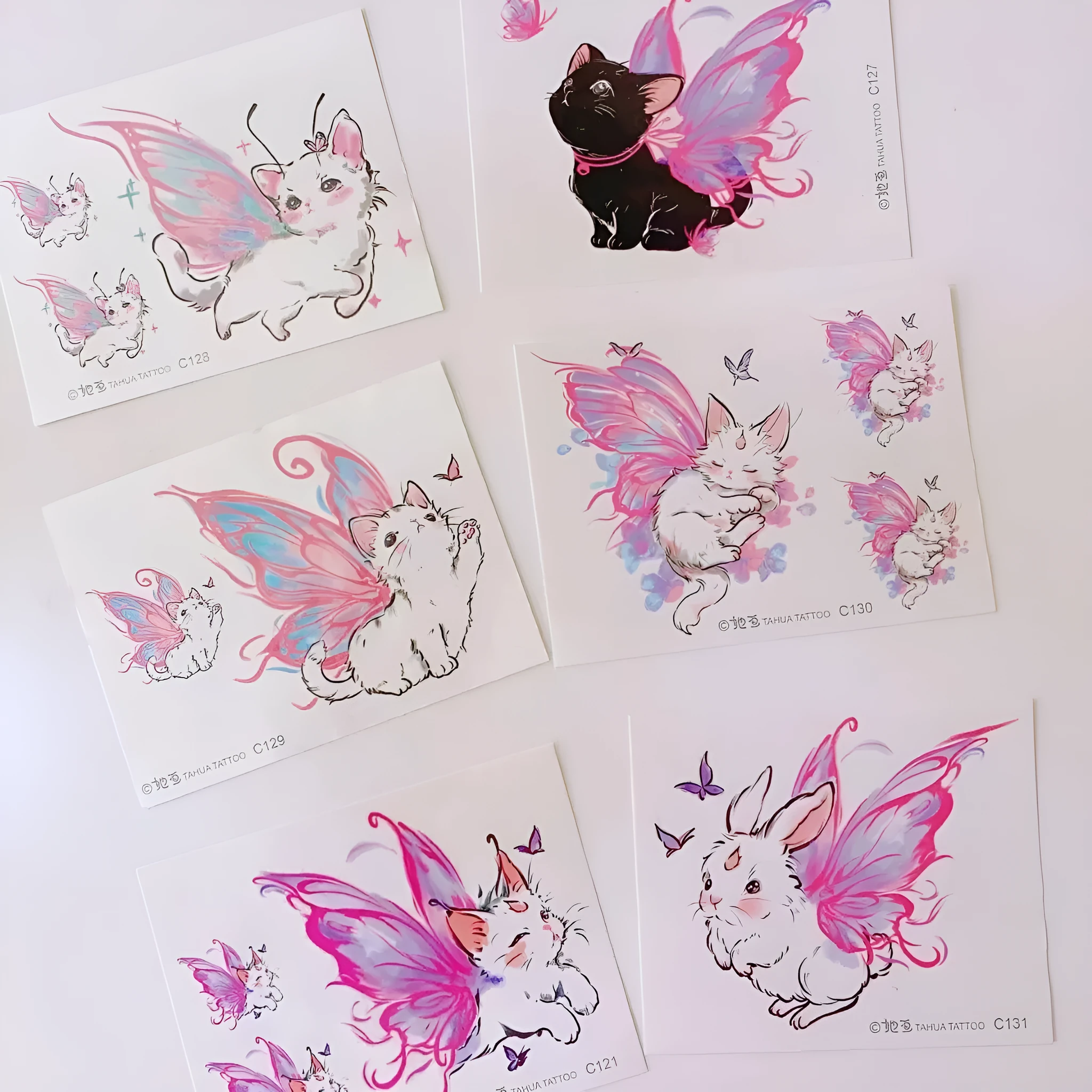 Angel cat pattern temporary tattoo sticker sheet 11x7.8cm on white background