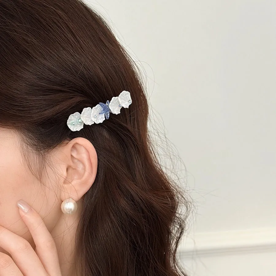 Starfish shell side bang clip barrettes for women natural style mixed material long colour option