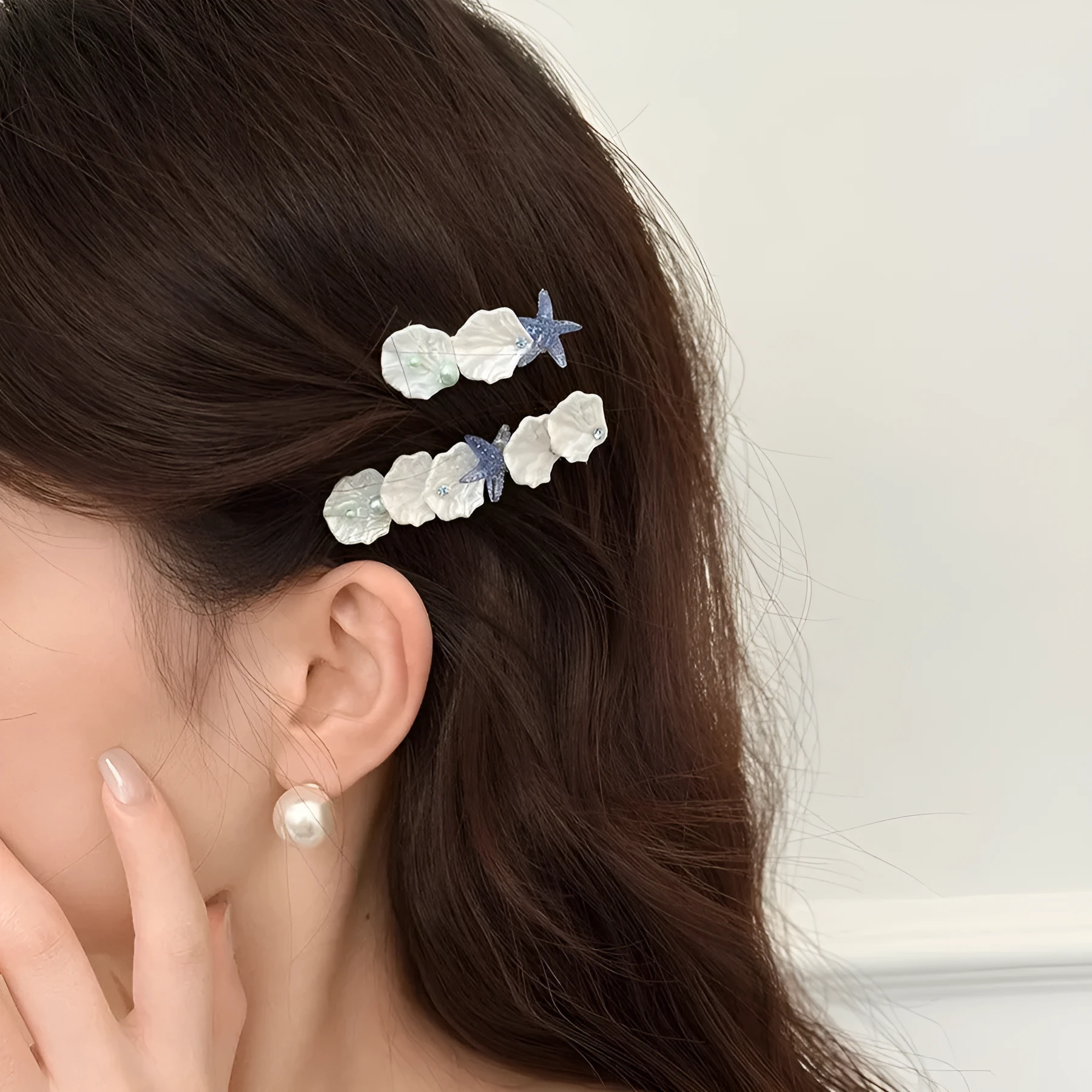 Starfish shell side bang clip barrettes for women natural style mixed material long colour option