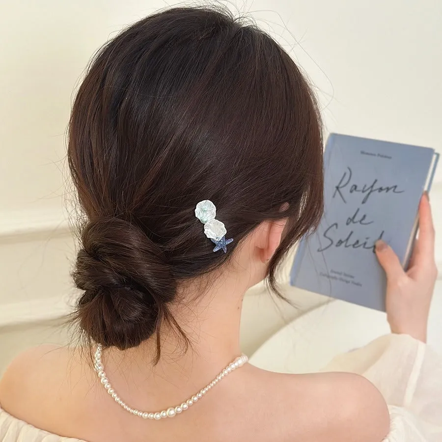 Starfish shell side bang clip barrettes for women natural style mixed material long colour option