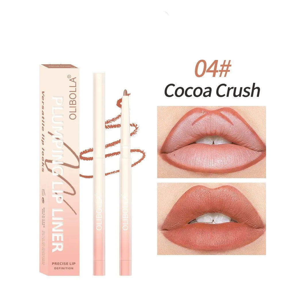 Waterproof colorfast hook line lip pencil in shade CocoaCrush with tip and product label visible
