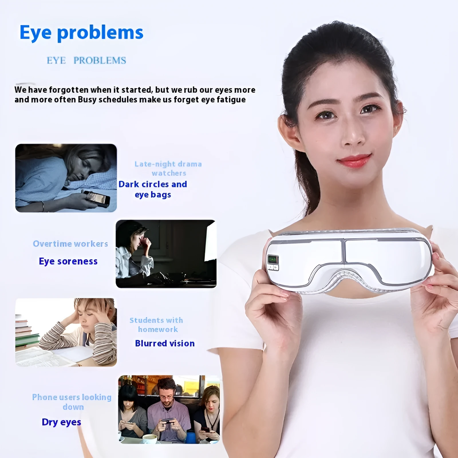 Wireless smart eye massager with protein skin and airbag hot compress