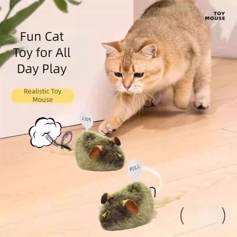 Funny plush mice cat toy with tail, soft flannel body, and lanyard for interactive play