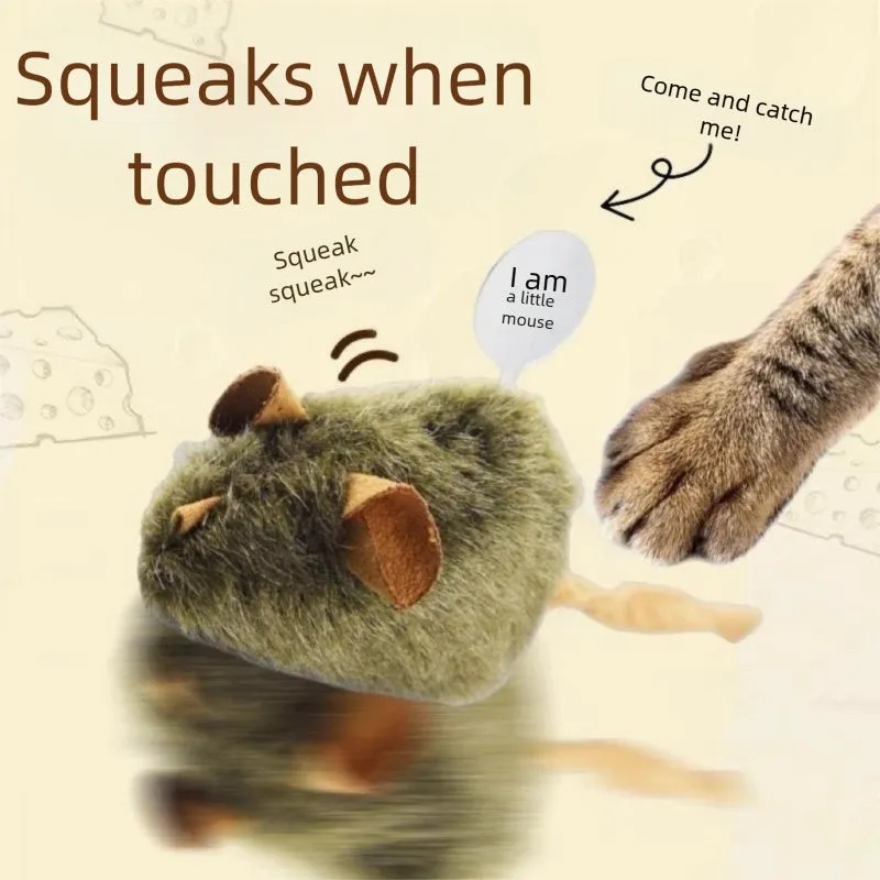 Funny plush mice cat toy with tail, soft flannel body, and lanyard for interactive play