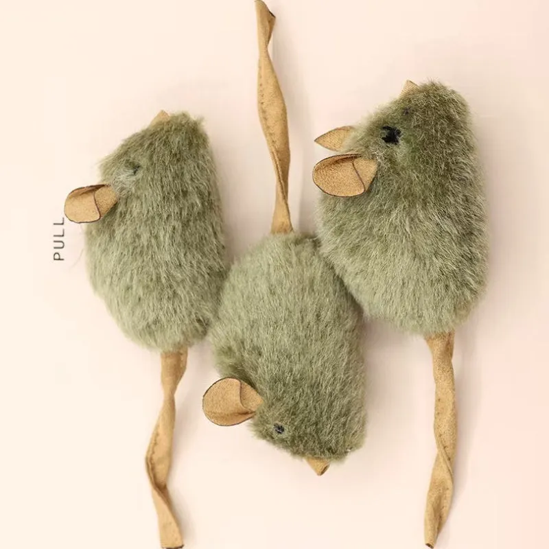 Funny plush mice cat toy with tail, soft flannel body, and lanyard for interactive play