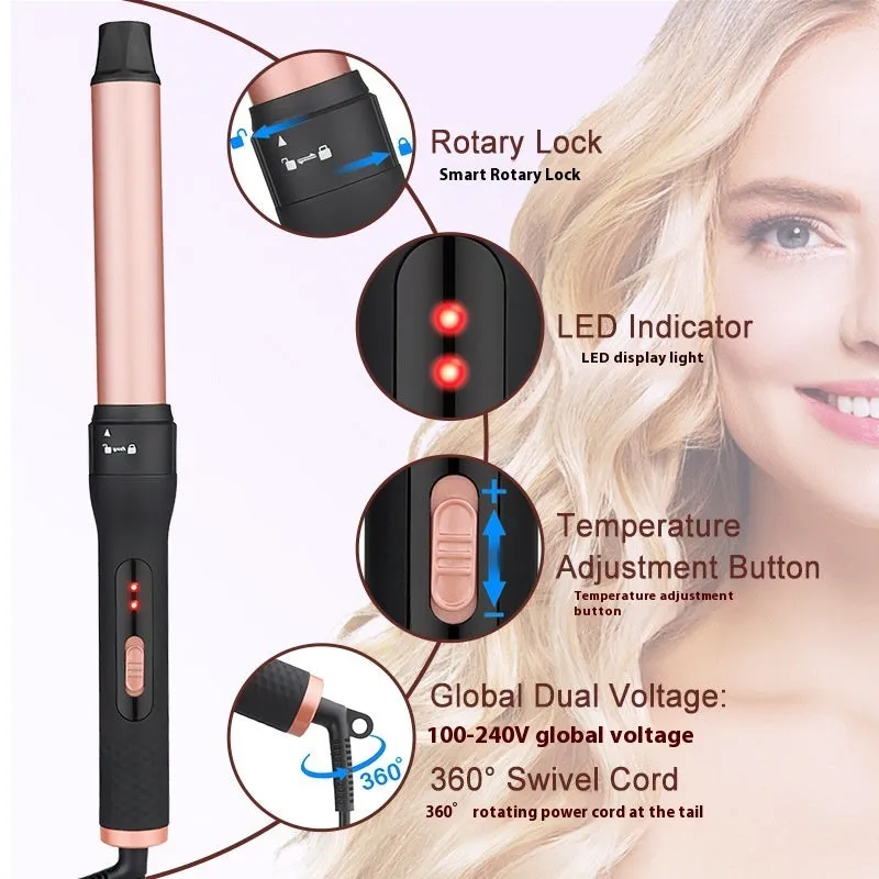 Three-tube water wave hair curler set with wired power connection for home styling
