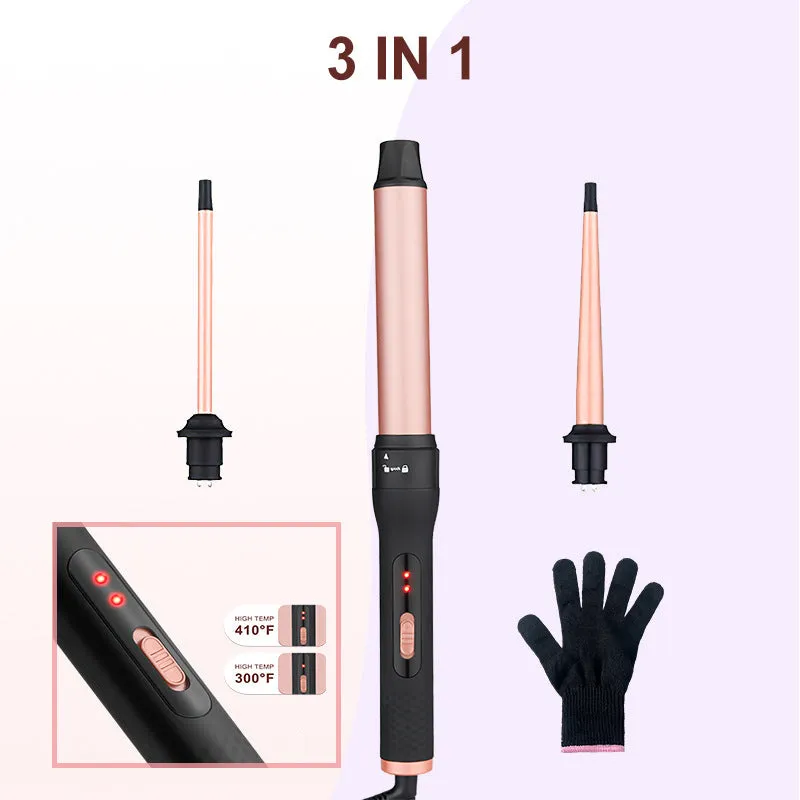 Three-tube water wave hair curler set with wired power connection for home styling