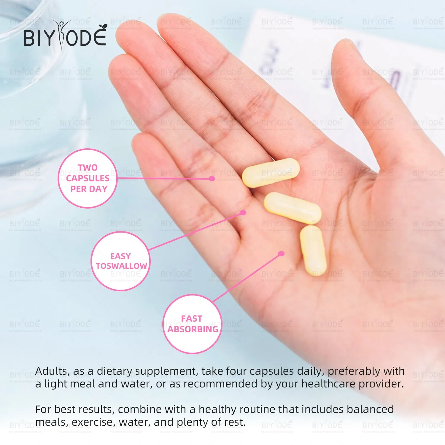 Biyode BBL herbal supplement bottle with 60 capsules for curves enhancement and firming lifting